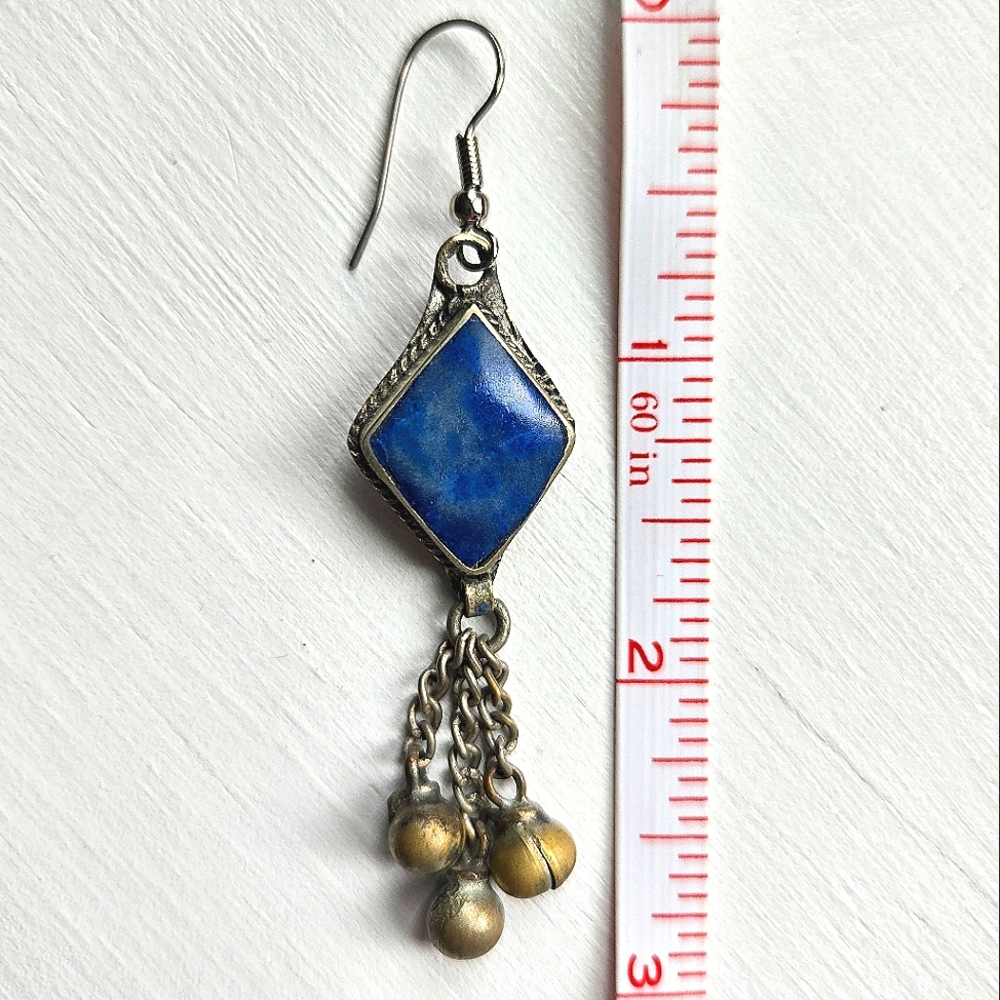 Vintage Handcrafted Lapis Lazuli Tribal Ghungroo Necklace & Earrings - Picture 15 of 15